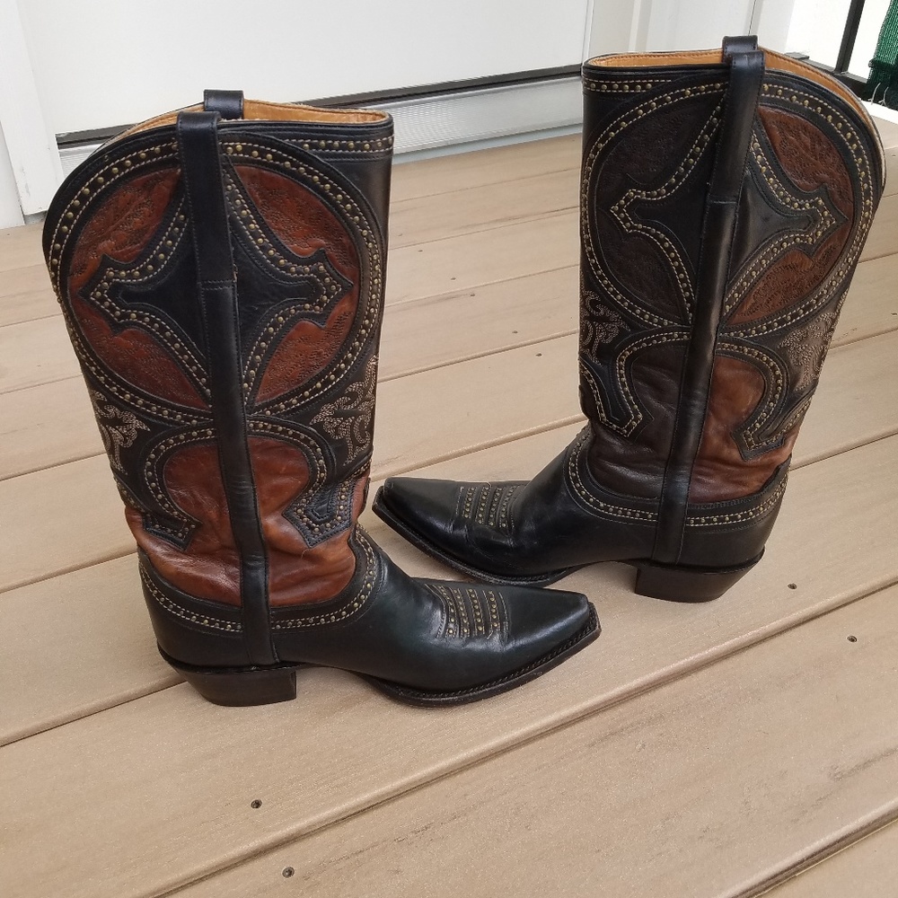Womens Lucchese Black/brown Leather Western Boots